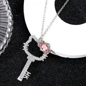 Hello Kitty Necklace Key Crystal Rhinestone Pendant Rave Emo Sanrio Sparkle Glam